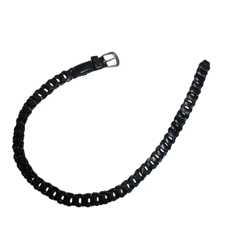 Black Genuine Leather Braided Belt Silver Made in‎ India Buckle Distressed 28
